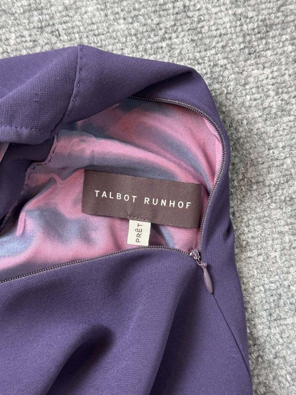 Talbot Runhof Purple Solid Sheath Crew Neck 3/4 Sleeve Zip Dress Size 10 - Picture 4 of 10